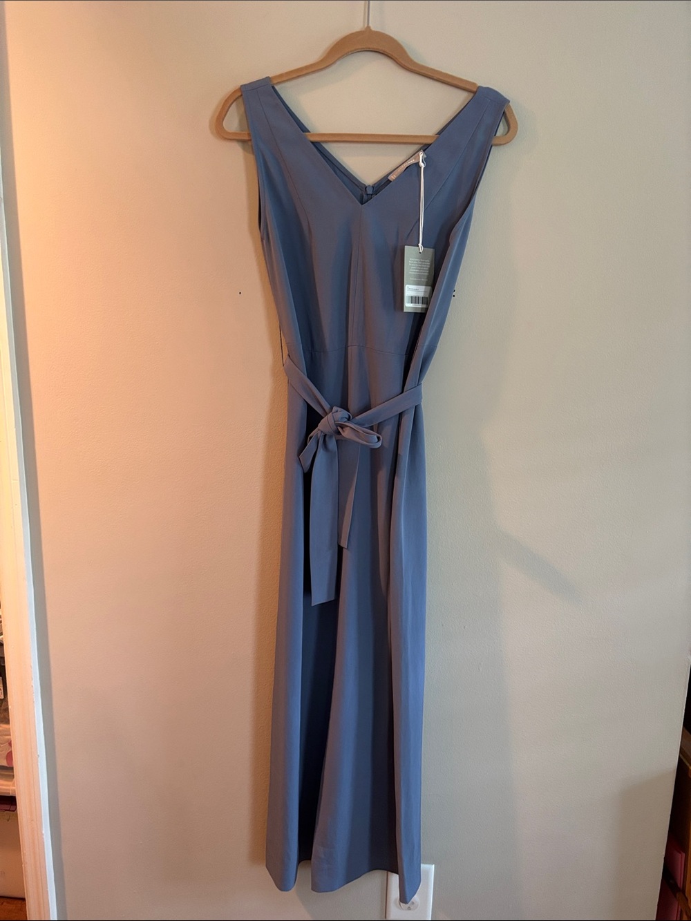 Everlane Sleeveless V-Neck Jumpsuit in Dusty Blue
